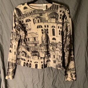 Liz Claiborne Black and Cream Architectural Long Sleeve Top